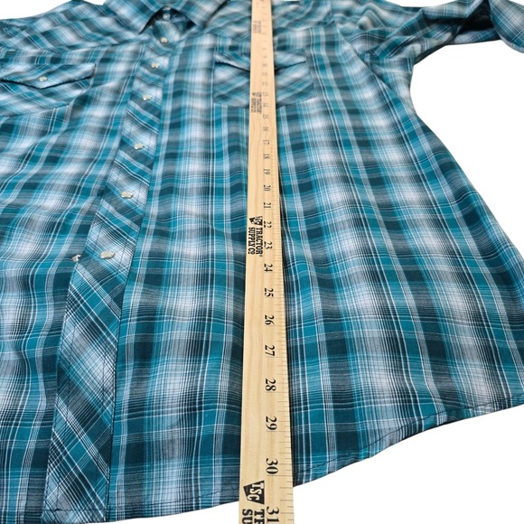 Wrangler Blue Plaid Western Pearl Snap Button Up Shirt Men's Size XL Cowboy - Picture 8 of 9